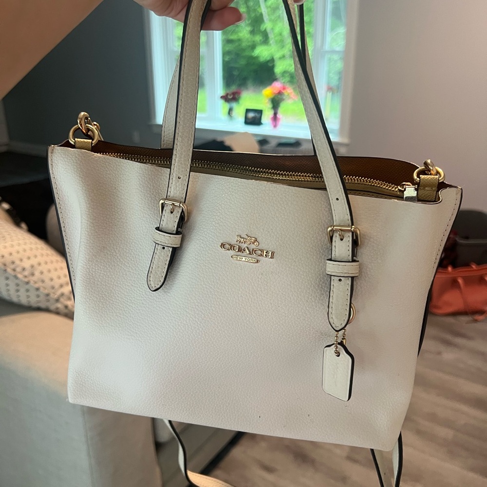 Coach White Leather Tote with Gold Hardware